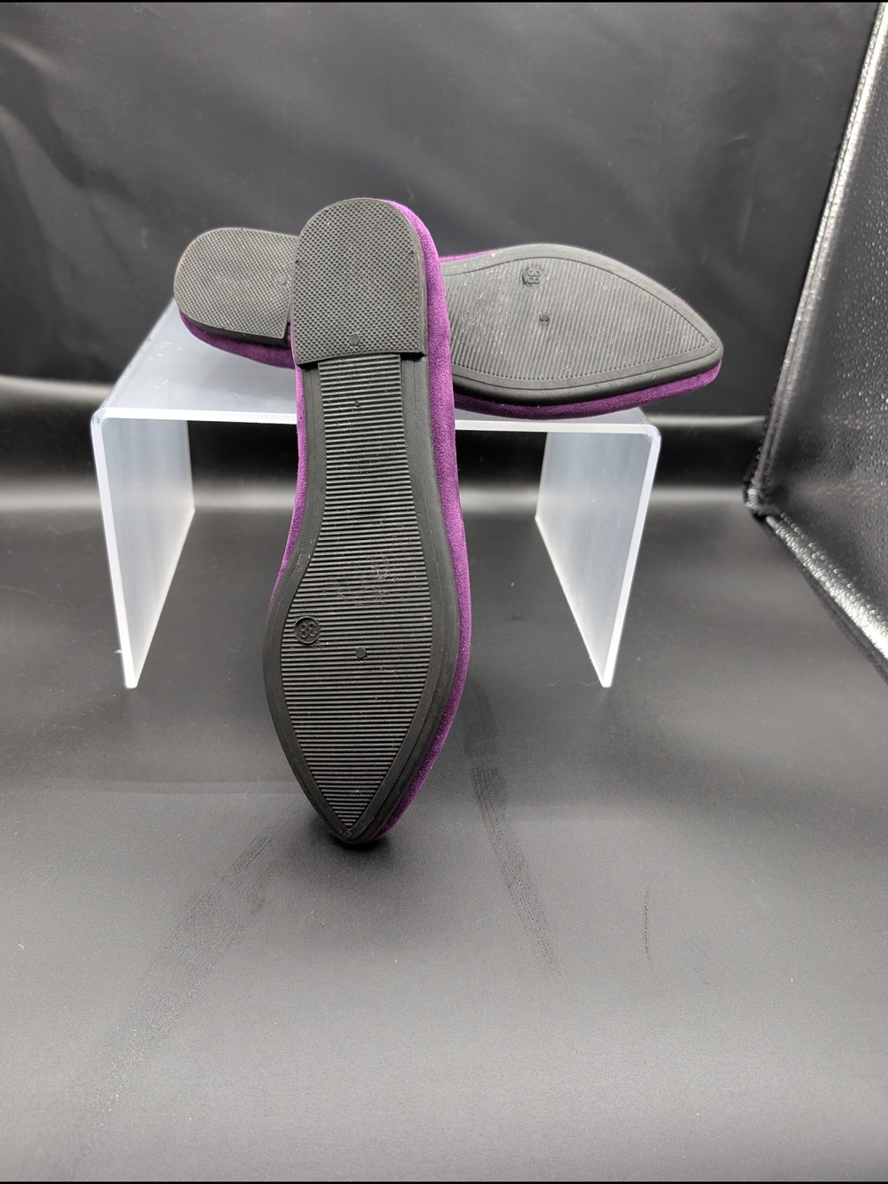 Women's Purple Suede Pointed Toe Ballet Flats - Picture 4 of 5